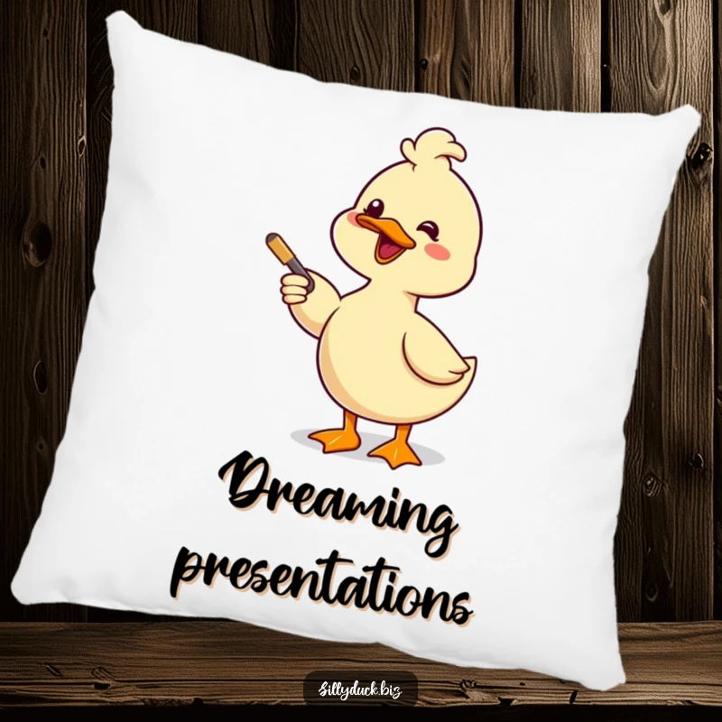 Funny Pillow features a kawaii duck giving a comical presentation with a pointer and a smile, adding comfort and humor.