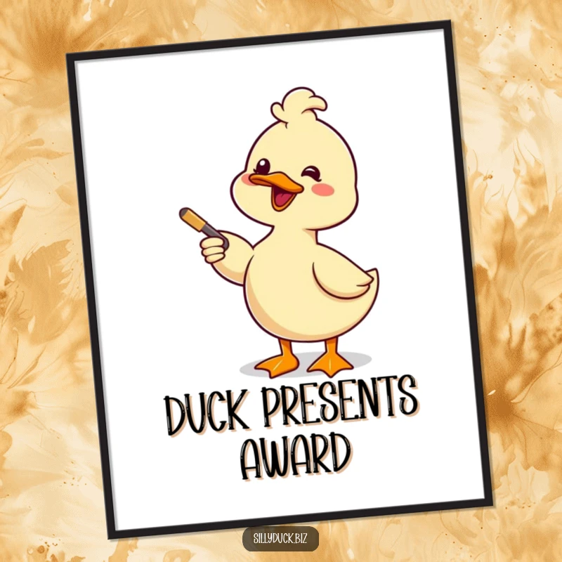 Funny Digital Art Print features a kawaii duck giving a comical presentation with a pointer and a smile, ready for instant download.