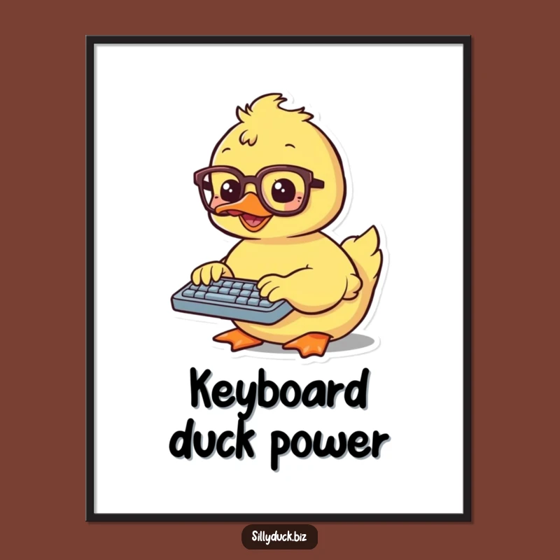 Funny Kawaii Duck Art Print Gift: Cute Typing Duck for Your Wall