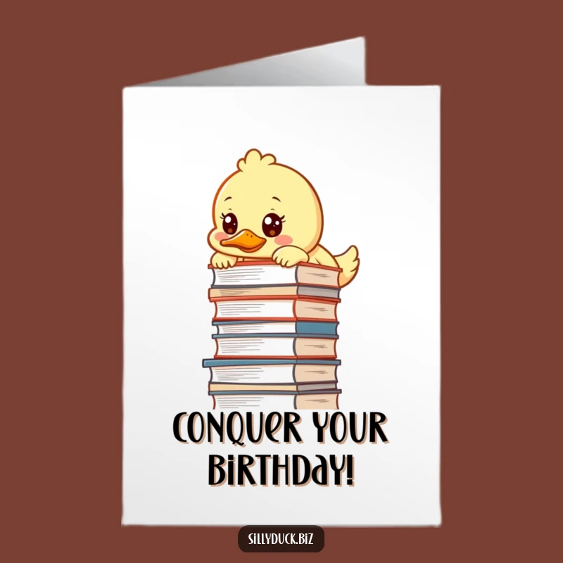 Funny Free Printable Birthday Card: Determined Duck Overwhelmed by Desk Pile